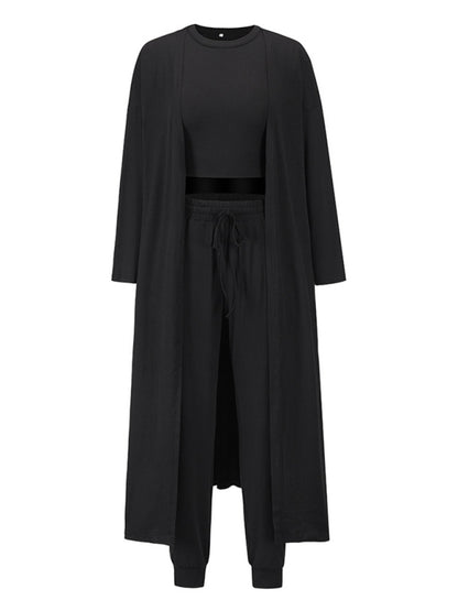 Solid Color Knitted Jacket + Vest + Trousers Home Three Sets - Serenity Land fashion