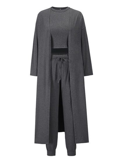 Solid Color Knitted Jacket + Vest + Trousers Home Three Sets - Serenity Land fashion