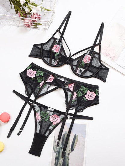 Women's Classic Embroidered Lace Three-piece Set - Serenity Land fashion