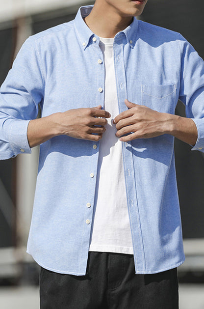 Men's Oxford Long Sleeve Casual Shirt - Serenity Land fashion