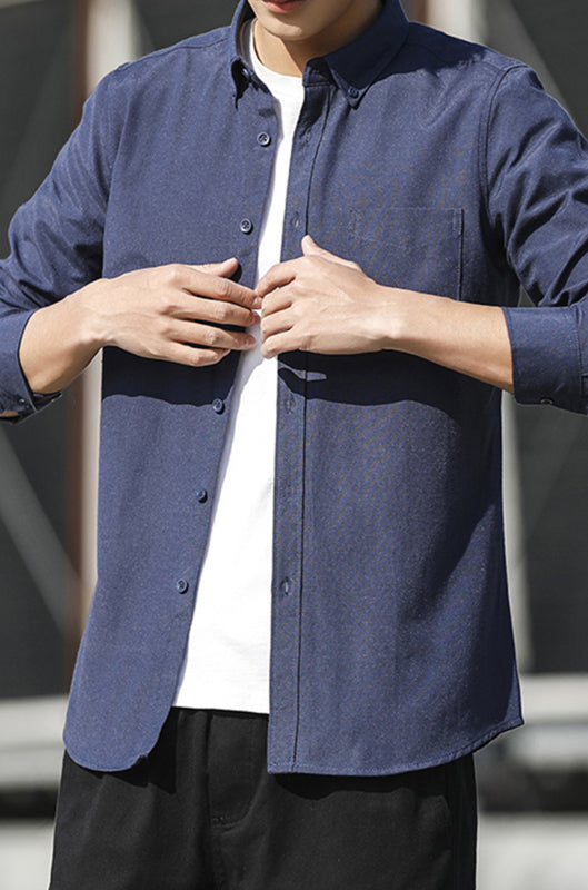 Men's Oxford Long Sleeve Casual Shirt - Serenity Land fashion