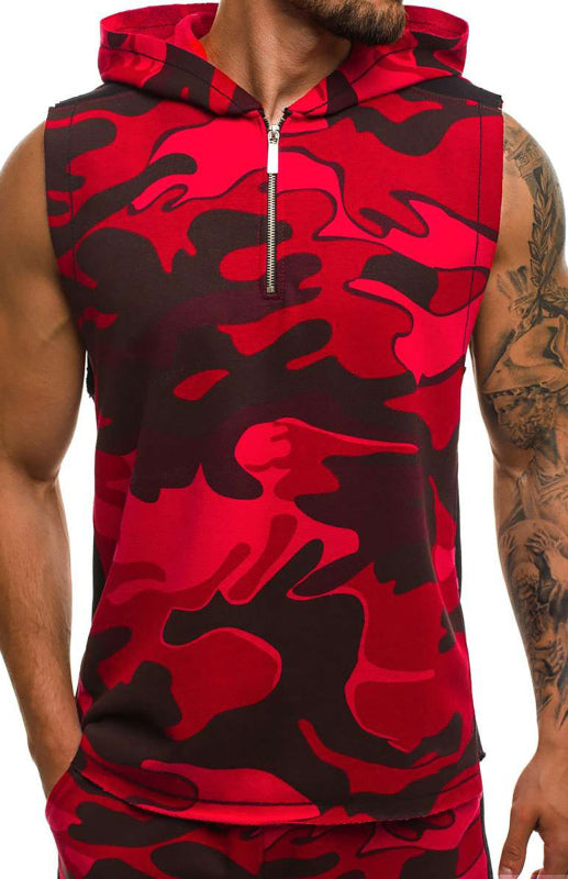 Men's Printed Sleeveless Hooded Tank Top - Serenity Land fashion