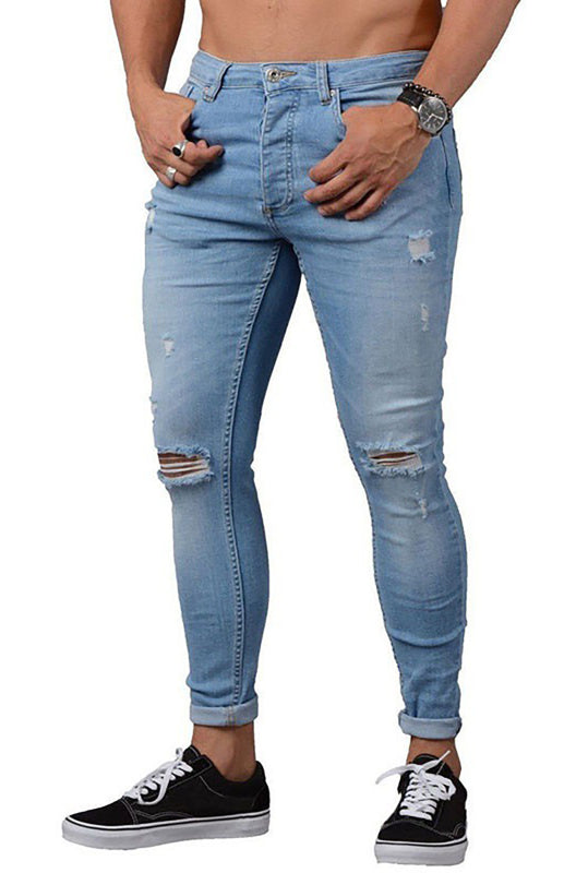 Frayed Slim Fit Long Jeans - Serenity Land fashion