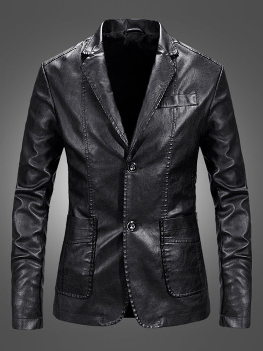Casual Slim Leather Leather Blazer - Serenity Land fashion