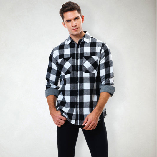 Men's plaid shirt flannel ground shirt - Serenity Land fashion