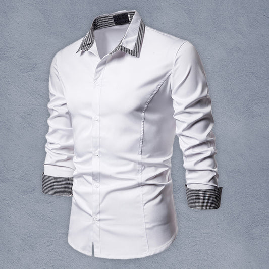 Men’s Spread Collar Houndstooth Shirt - Serenity Land fashion