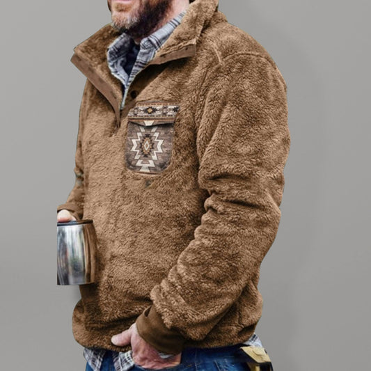 Men’s Faux Fur Quarter Zip Up Sweatshirt - Serenity Land fashion