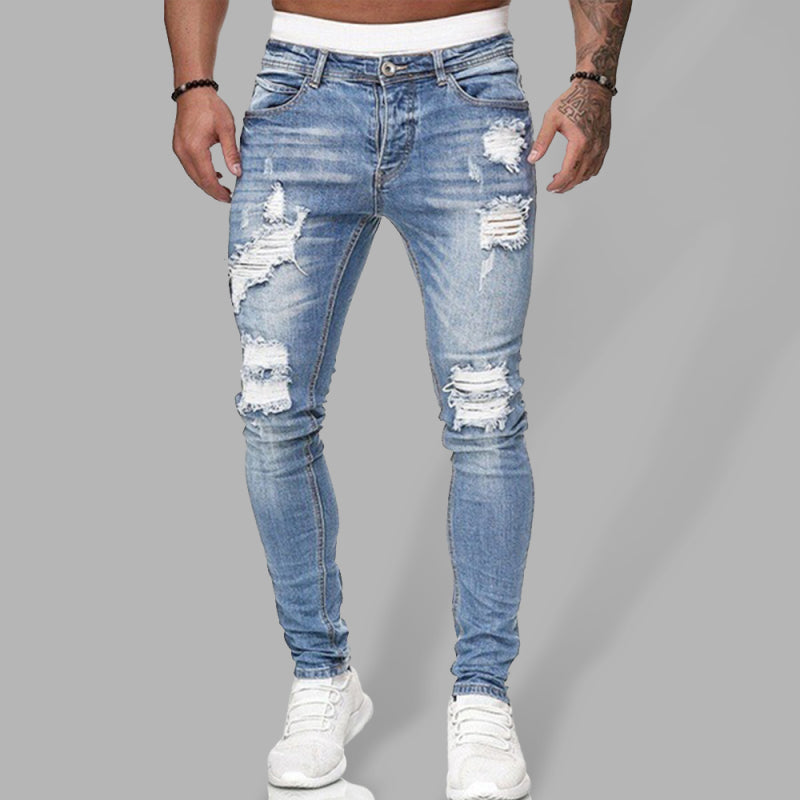 Solid Color Ripped Stretch Skinny Distressed Jeans - Serenity Land fashion