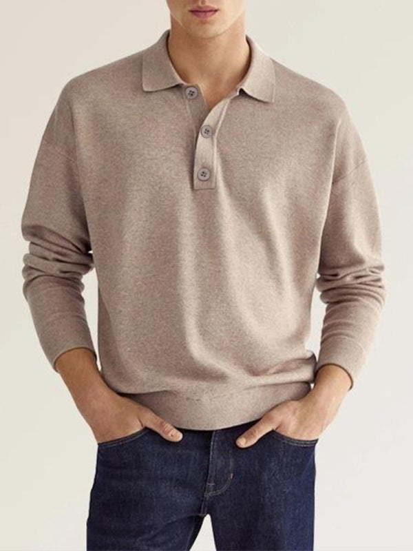 Solid Color Long Sleeve Polo Shirt - Serenity Land fashion