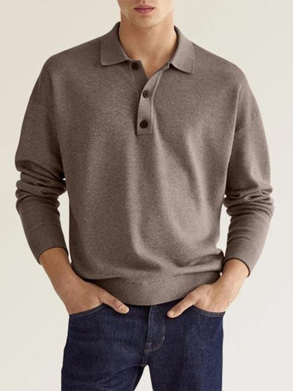 Solid Color Long Sleeve Polo Shirt - Serenity Land fashion