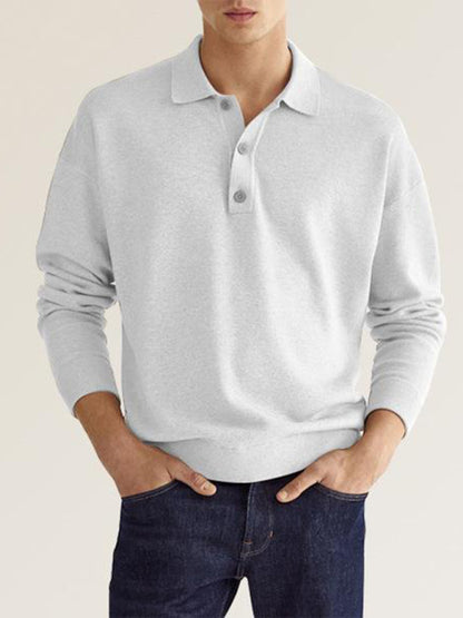 Solid Color Long Sleeve Polo Shirt - Serenity Land fashion