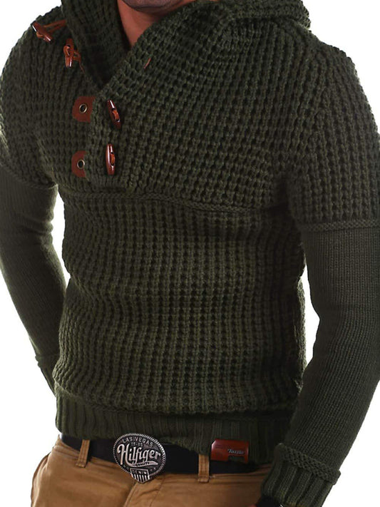 Men's Solid Color Quarter Button Horn Sweater - Serenity Land fashion