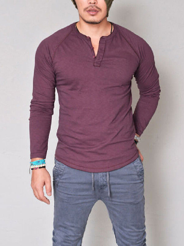 Solid Color Long Sleeve Henley Shirts - Serenity Land fashion