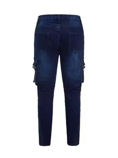 Skinny Fit Cargo Snap Stretch Jeans - Serenity Land fashion