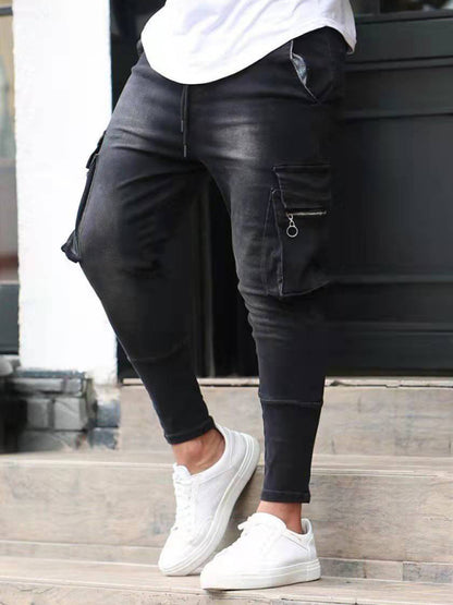 Skinny Fit Cargo Snap Stretch Jeans - Serenity Land fashion
