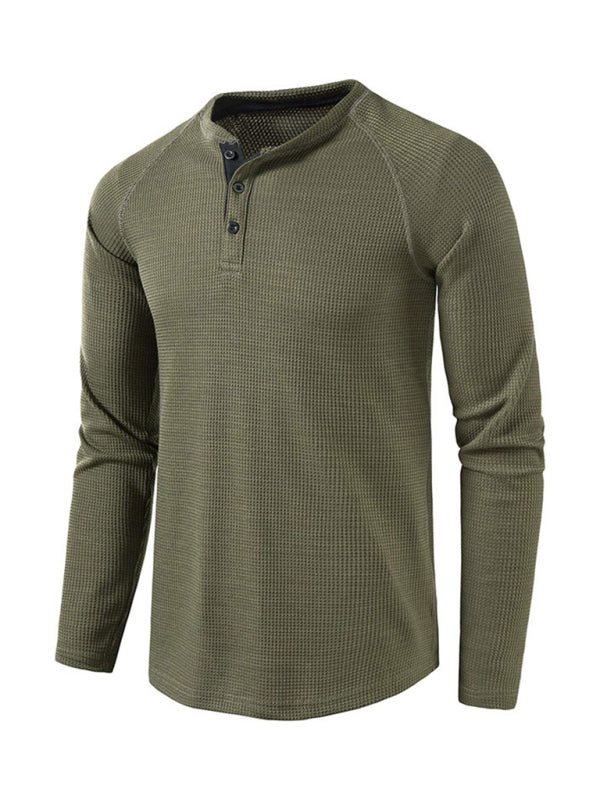 Solid Color Waffle Knit Henley - Serenity Land fashion