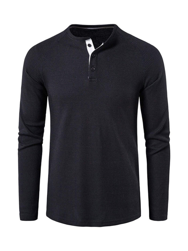 Solid Color Waffle Knit Henley - Serenity Land fashion