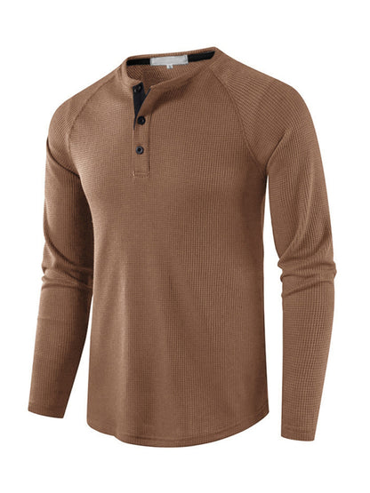 Solid Color Waffle Knit Henley - Serenity Land fashion