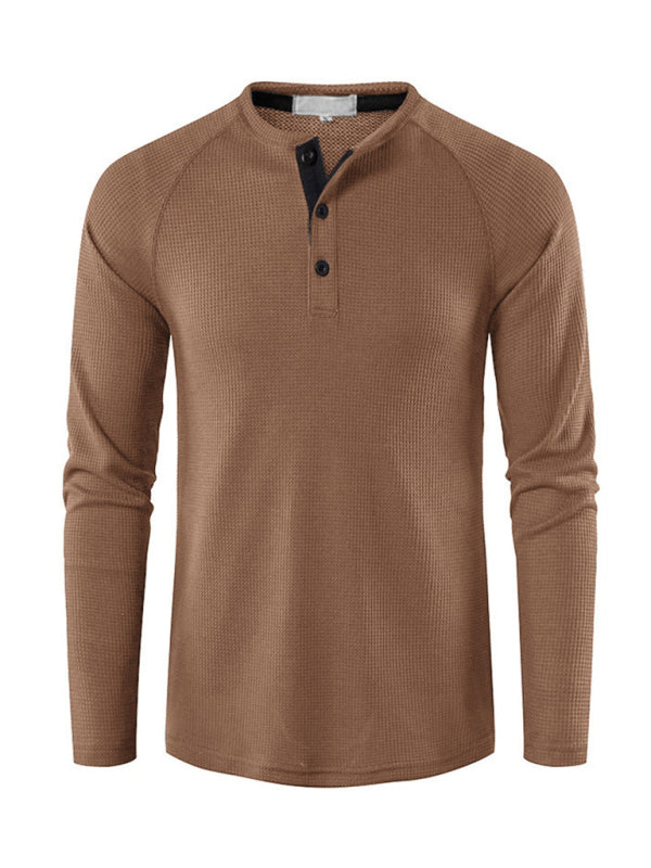 Solid Color Waffle Knit Henley - Serenity Land fashion