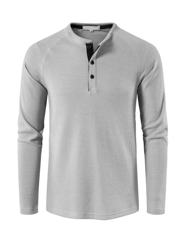Solid Color Waffle Knit Henley - Serenity Land fashion