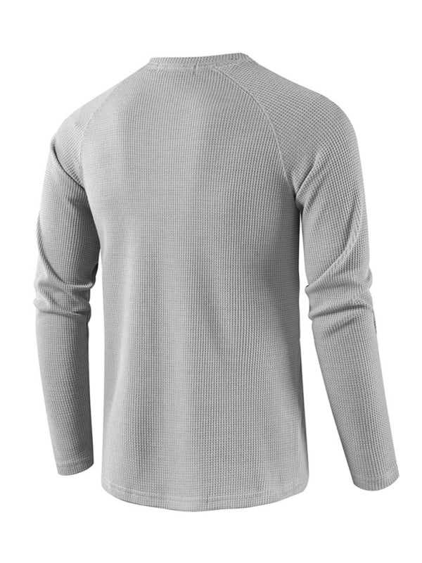 Solid Color Waffle Knit Henley - Serenity Land fashion