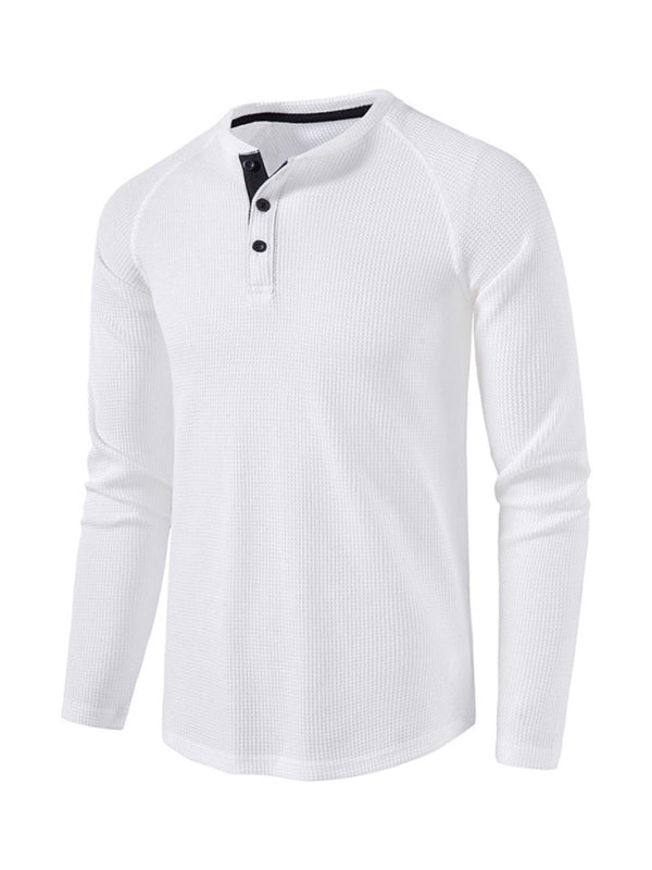 Solid Color Waffle Knit Henley - Serenity Land fashion
