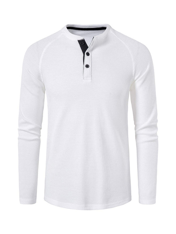 Solid Color Waffle Knit Henley - Serenity Land fashion