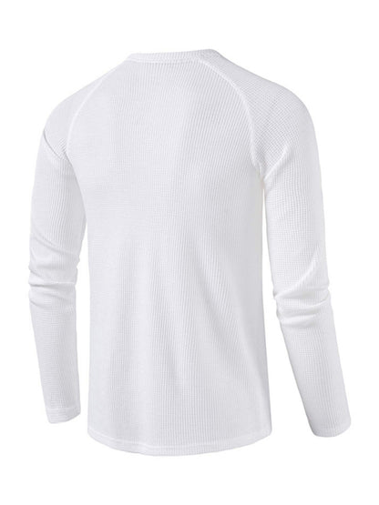 Solid Color Waffle Knit Henley - Serenity Land fashion