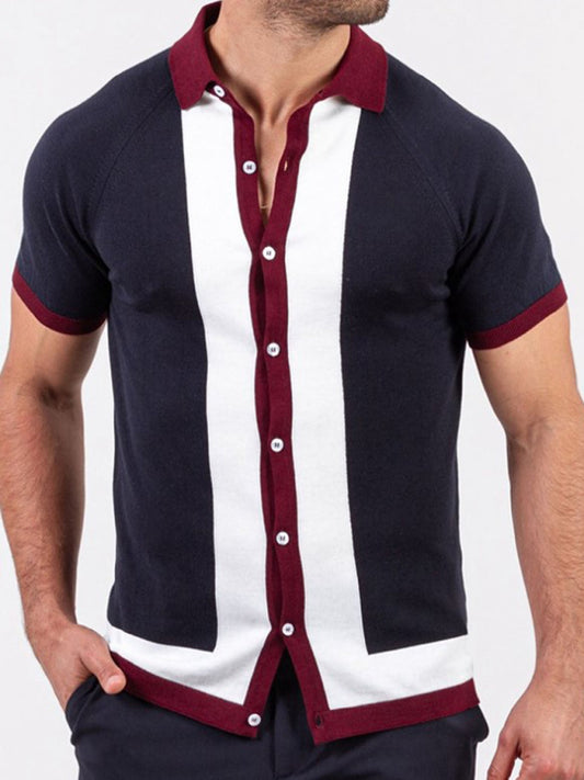 Men's single Breasted Paneled Short Sleeve Shirt - Serenity Land fashion