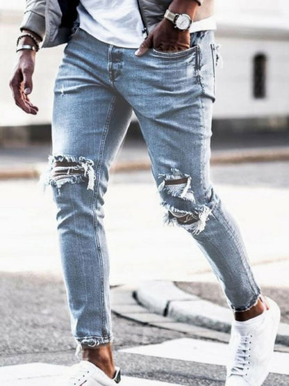 Solid casual ripped pencil jeans - Serenity Land fashion
