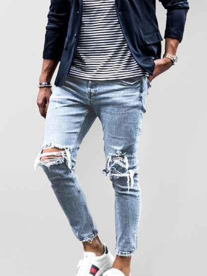 Solid casual ripped pencil jeans - Serenity Land fashion