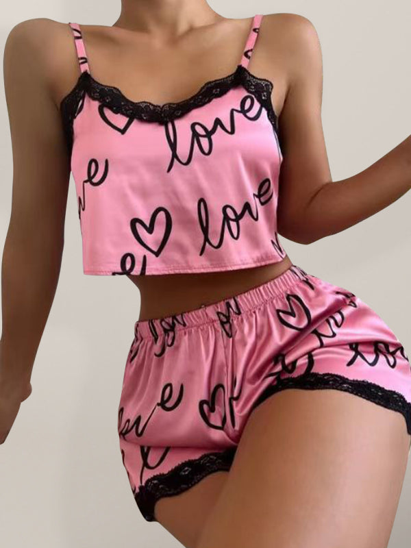 Cute Love Print Pajamas Homewear Set - Serenity Land fashion