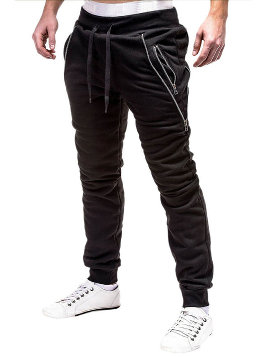 Solid Color Zip Cuff Joggers - Serenity Land fashion