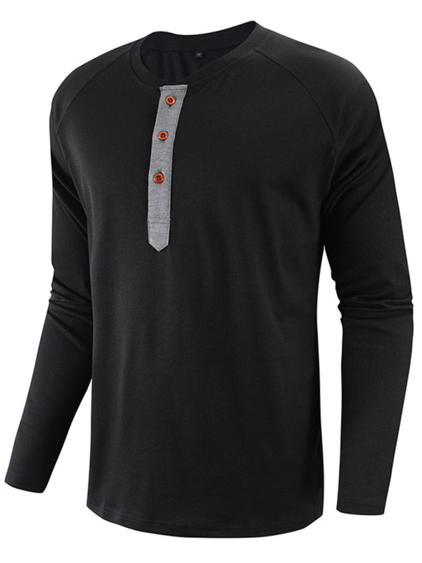 Round Neck Button Long Sleeve T-Shirt