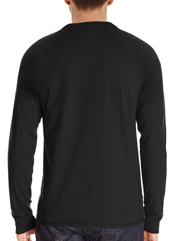 Round Neck Button Long Sleeve T-Shirt