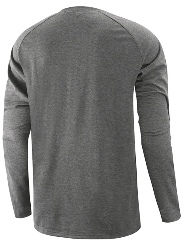 Round Neck Button Long Sleeve T-Shirt