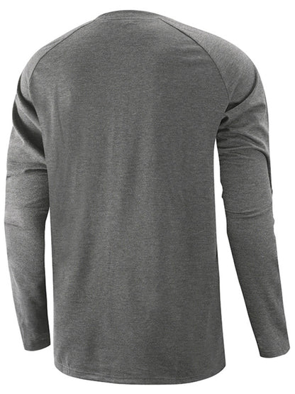 Round Neck Button Long Sleeve T-Shirt