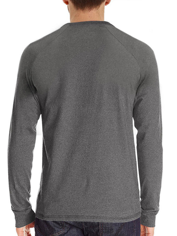 Round Neck Button Long Sleeve T-Shirt