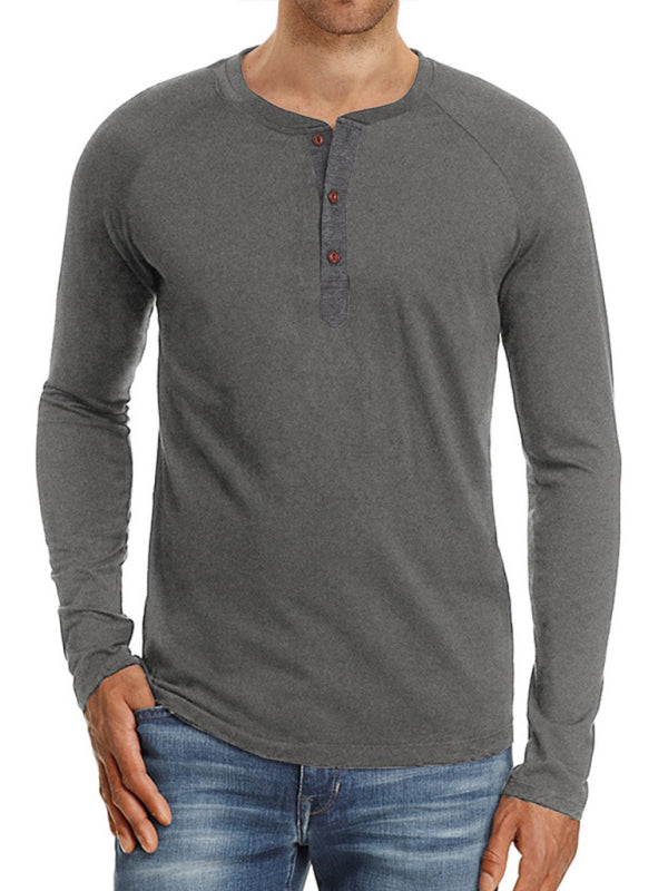 Round Neck Button Long Sleeve T-Shirt