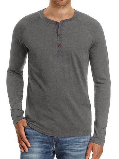 Round Neck Button Long Sleeve T-Shirt
