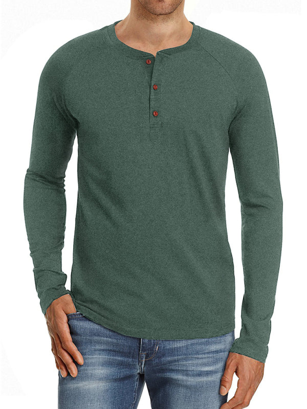 Round Neck Button Long Sleeve T-Shirt