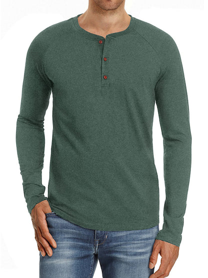 Round Neck Button Long Sleeve T-Shirt