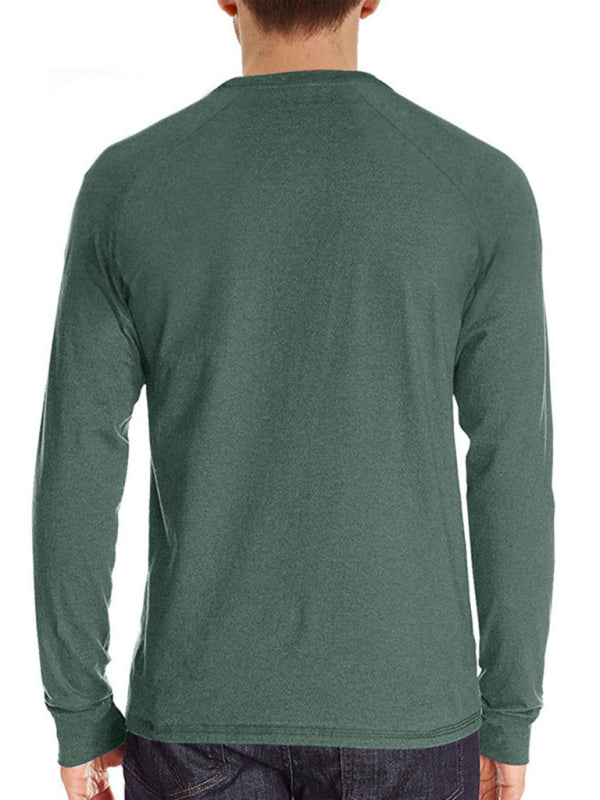 Round Neck Button Long Sleeve T-Shirt