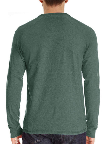 Round Neck Button Long Sleeve T-Shirt