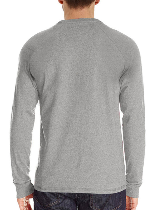 Round Neck Button Long Sleeve T-Shirt