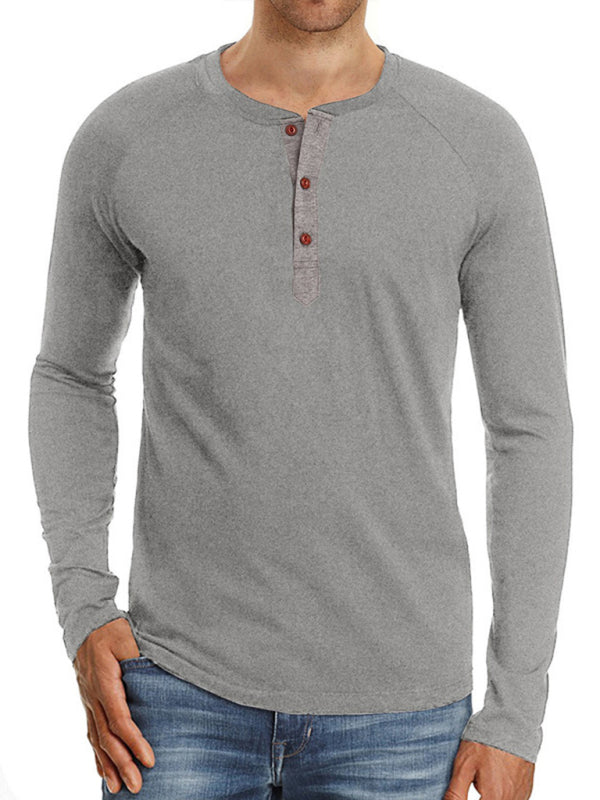 Round Neck Button Long Sleeve T-Shirt