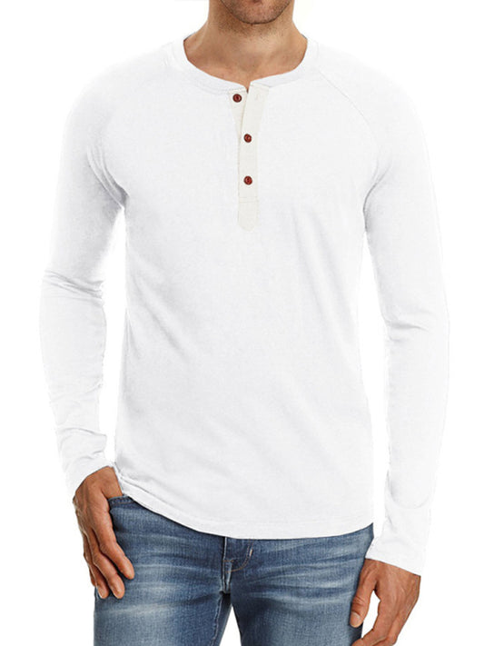Round Neck Button Long Sleeve T-Shirt