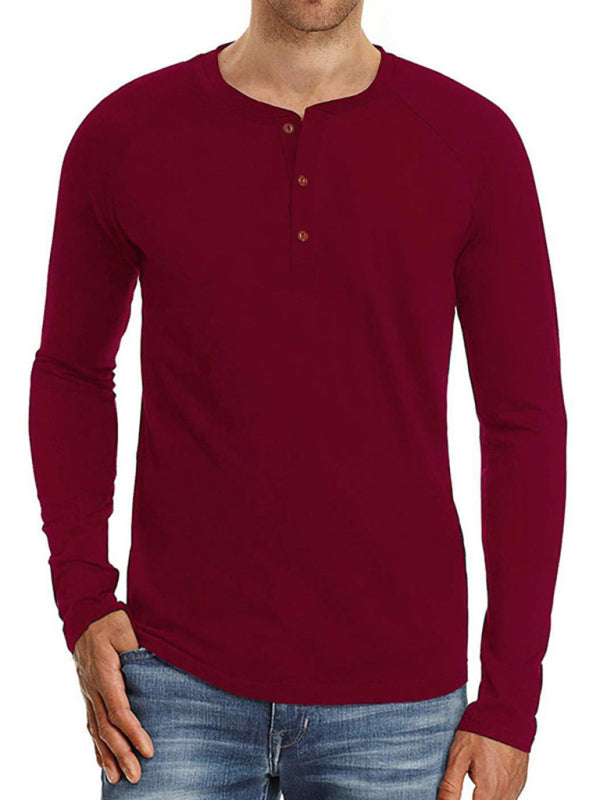 Round Neck Button Long Sleeve T-Shirt