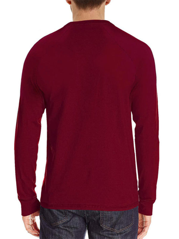 Round Neck Button Long Sleeve T-Shirt