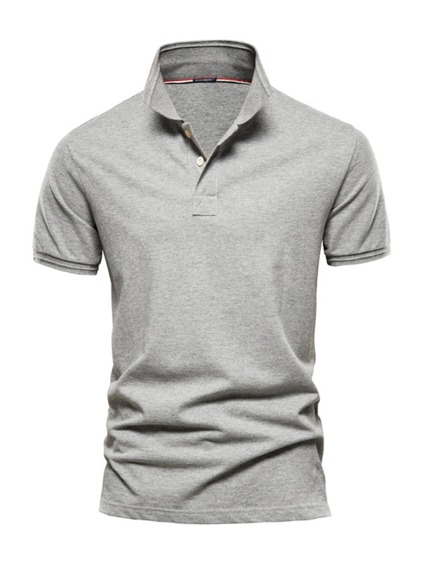 Men's solid color lapel short-sleeved POLO shirt
